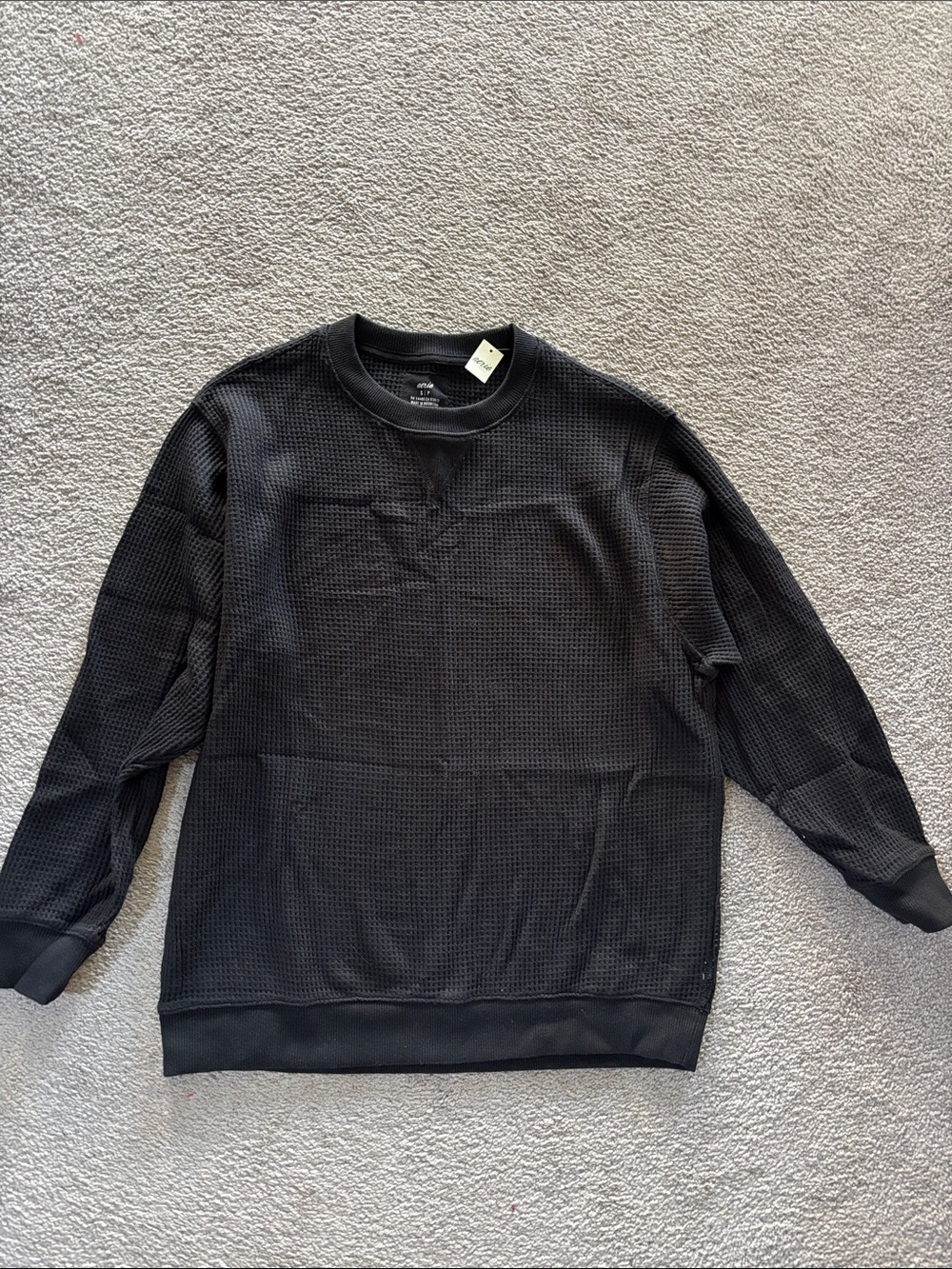 NWT！aerie Black Waffle-Knit Crewneck Sweater